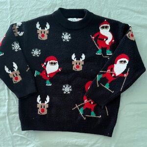Zara Kids Black Crewneck with Santa and Reindeer